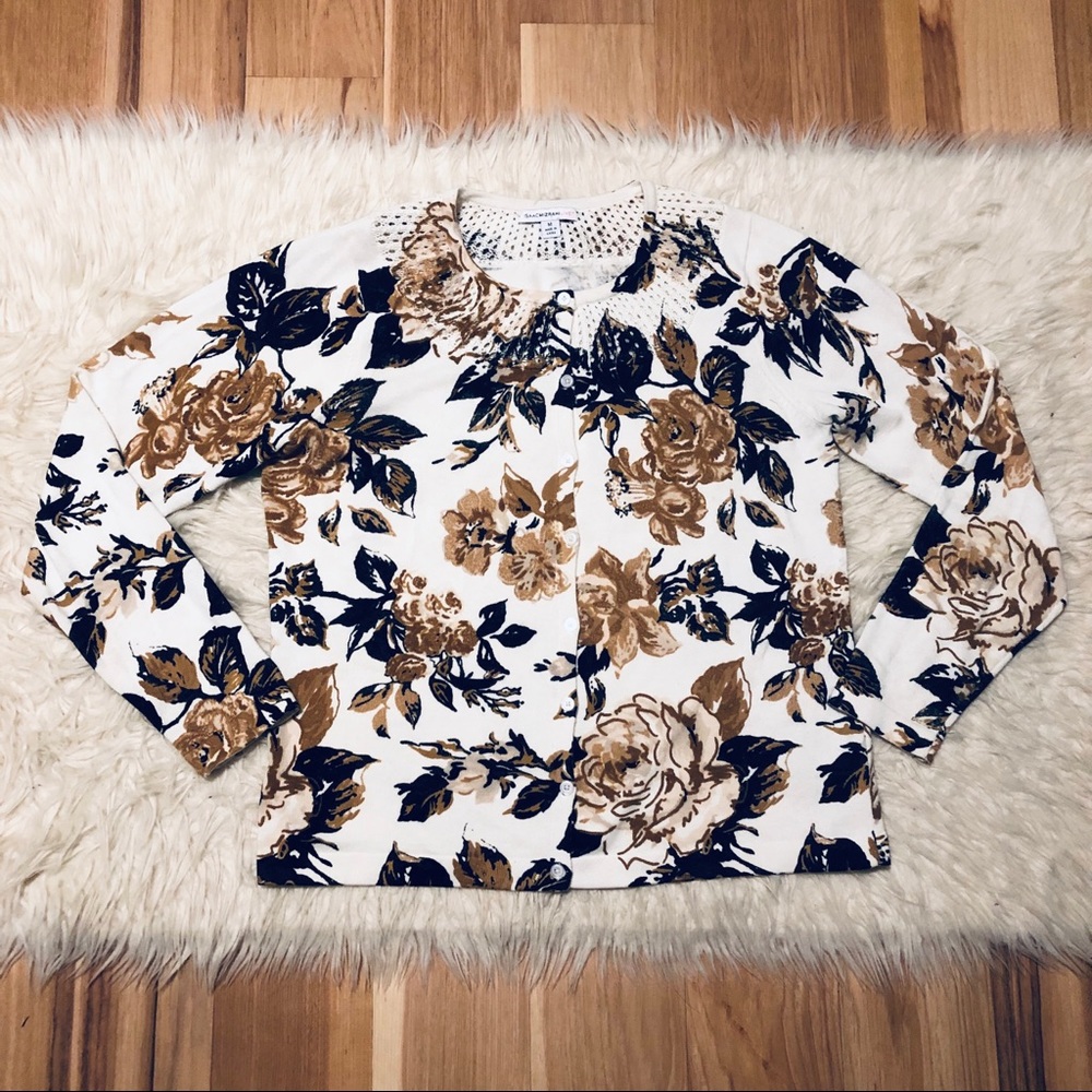 Isaac Mizrahi Live Crochet Neck Rose Cardigan